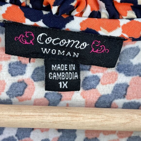 Cocomo Woman Plus 1X Spotted Print Button Front Blouse Flutter Sleeve Tunic Top - Picture 3 of 10